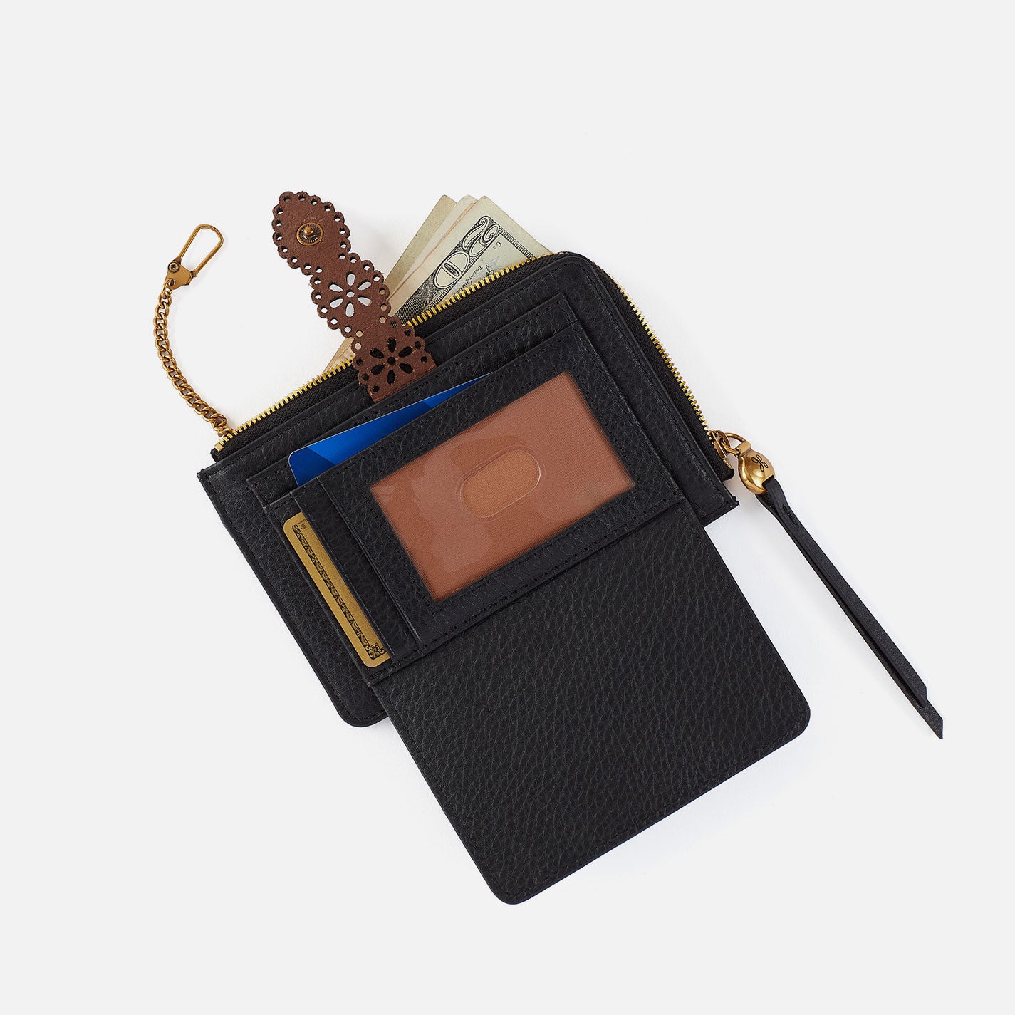 Tabby Zip Medium Wallet In Pebbled Leather – Black - HOBO