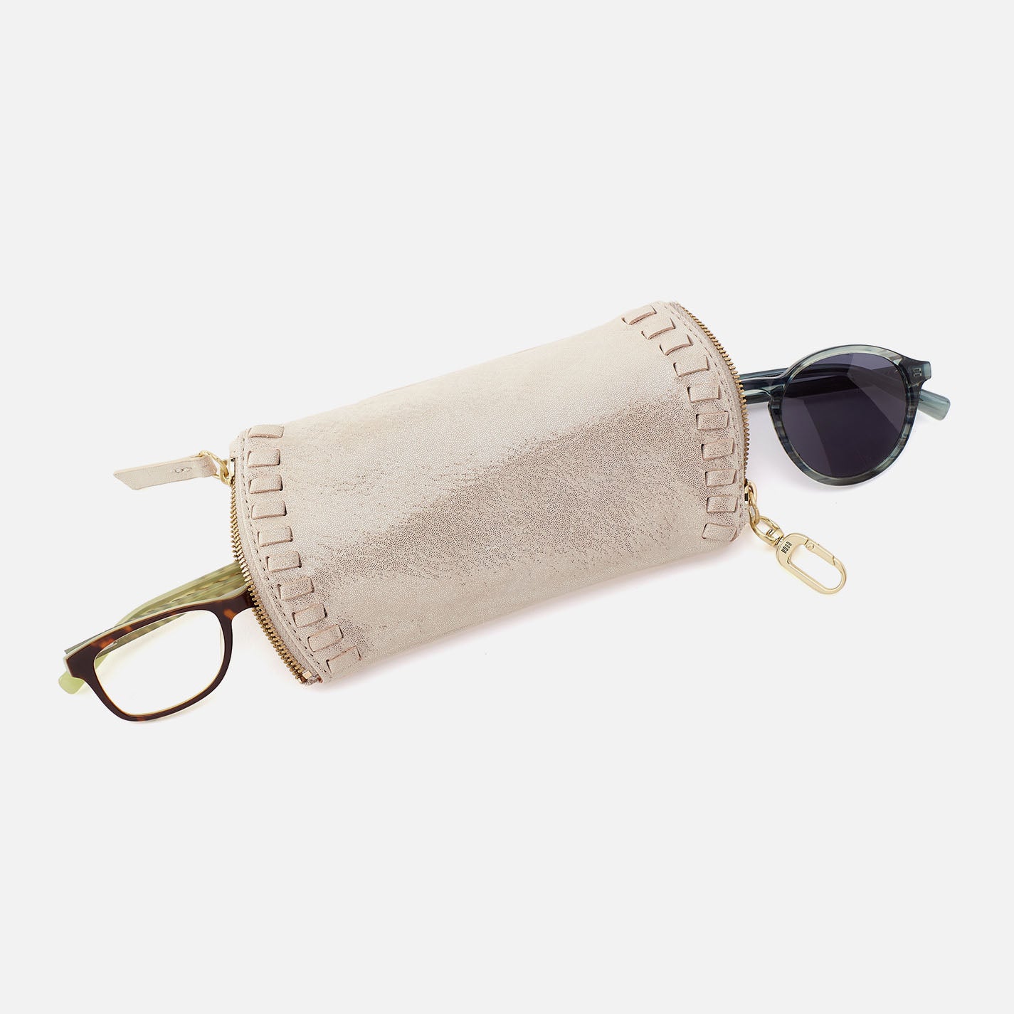 Spark Double Eyeglass Case In Metallic Leather – Sand Shimmer - HOBO