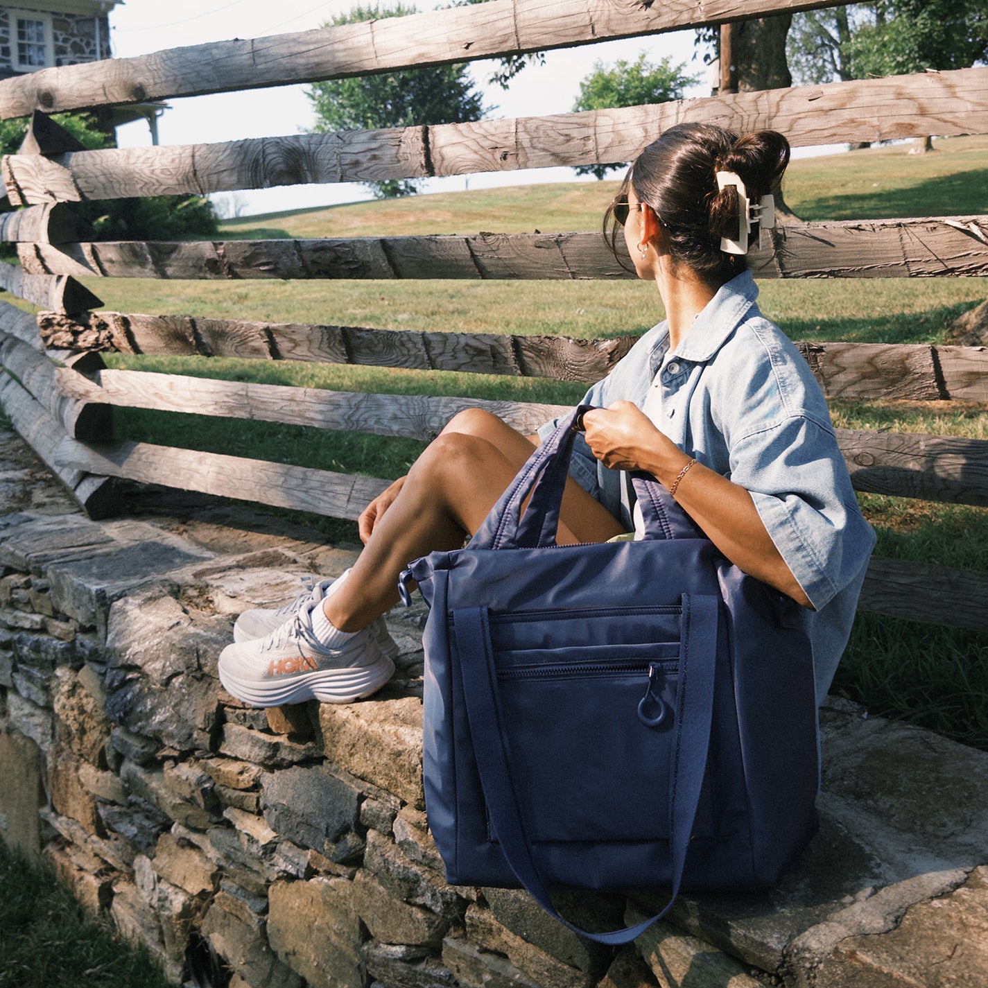 PLACES TO GO Tote in CaRefiber recycled nylon – Ocean - HOBO
