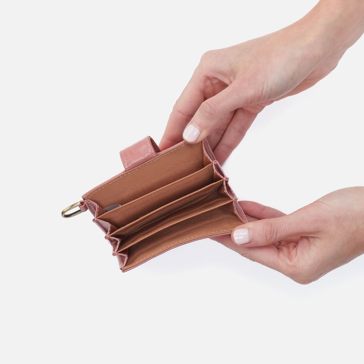 Jean Accordion Card Case In Polished Leather – Rose - HOBO