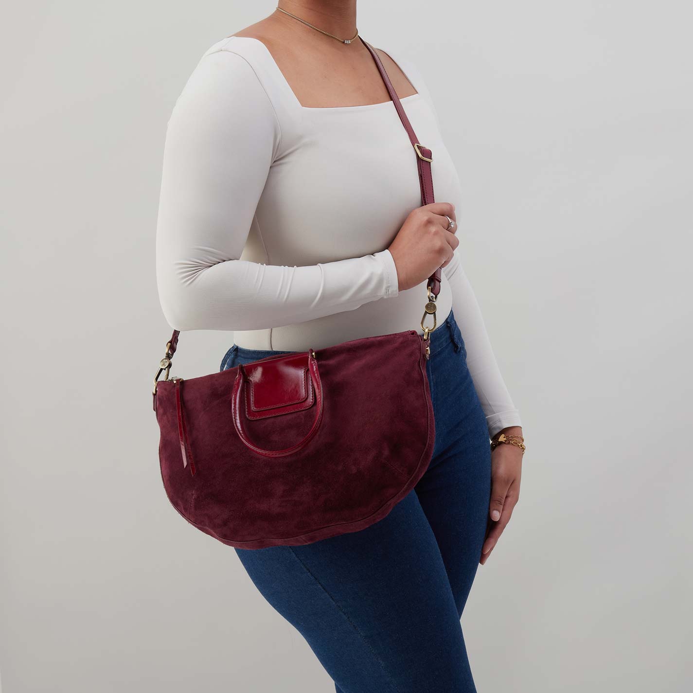 Sheila Large Crossbody in Suede Leather – Prairie Garnet - HOBO