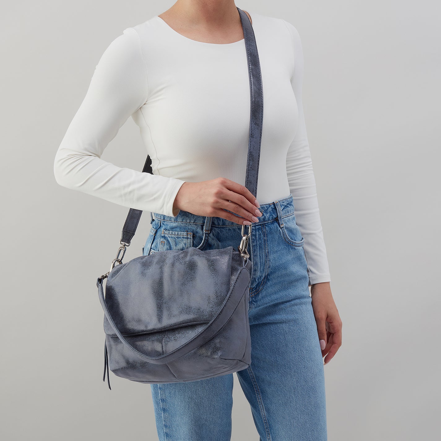 Harley Convertible Shoulder Bag in Buffed Leather – Indigo Sky - HOBO