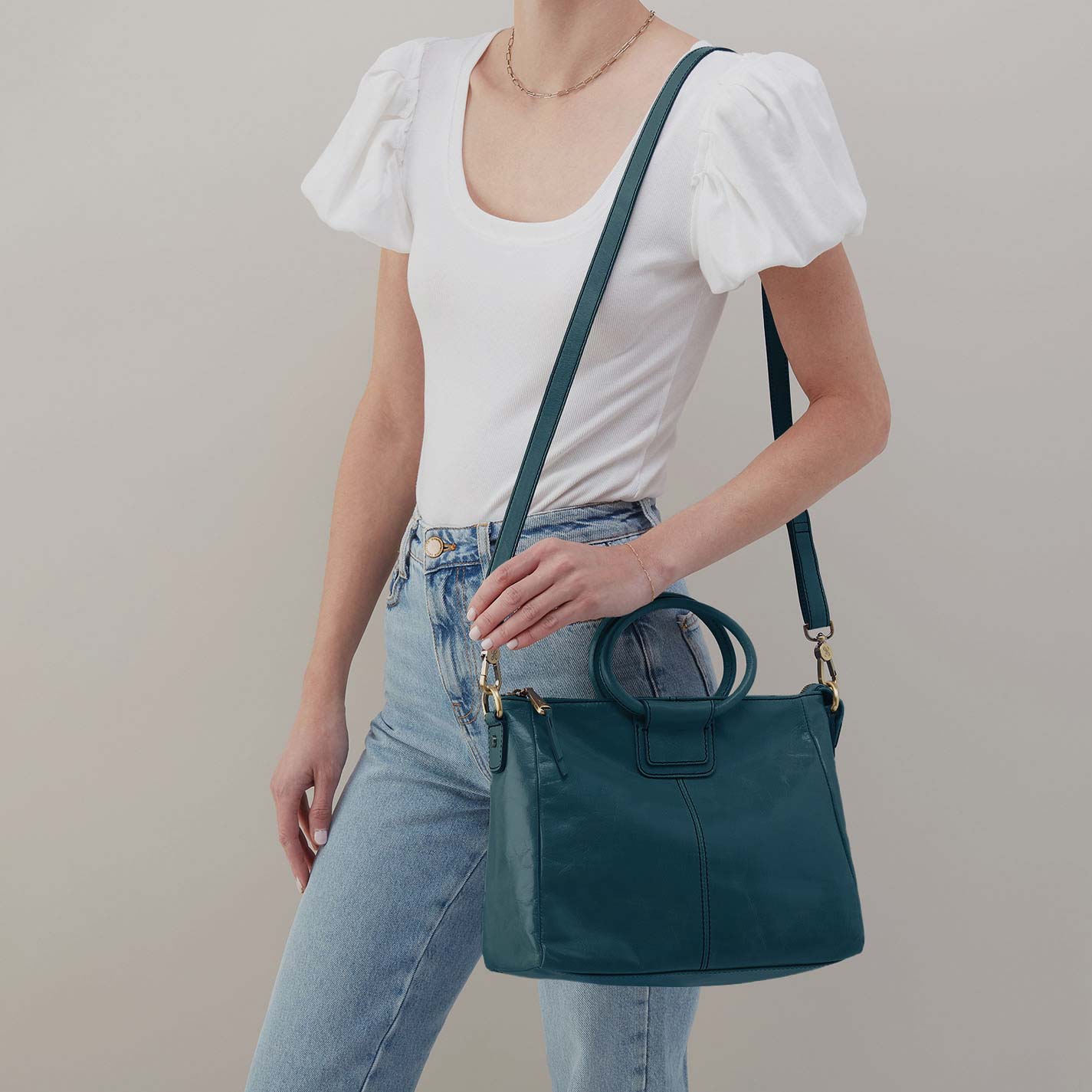 Sheila Medium Satchel in Polished Leather – Wild Bluegrass - HOBO