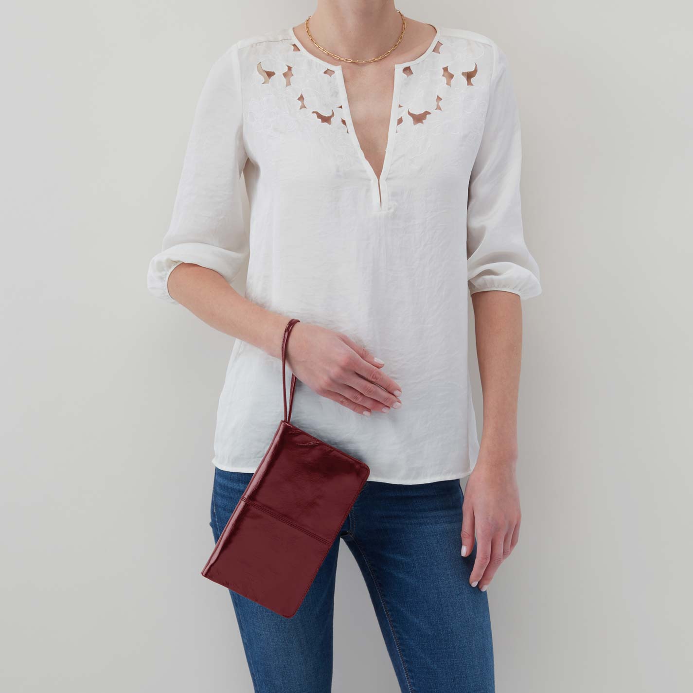 Evolve Wristlet in Polished Leather – Saddleberry - HOBO