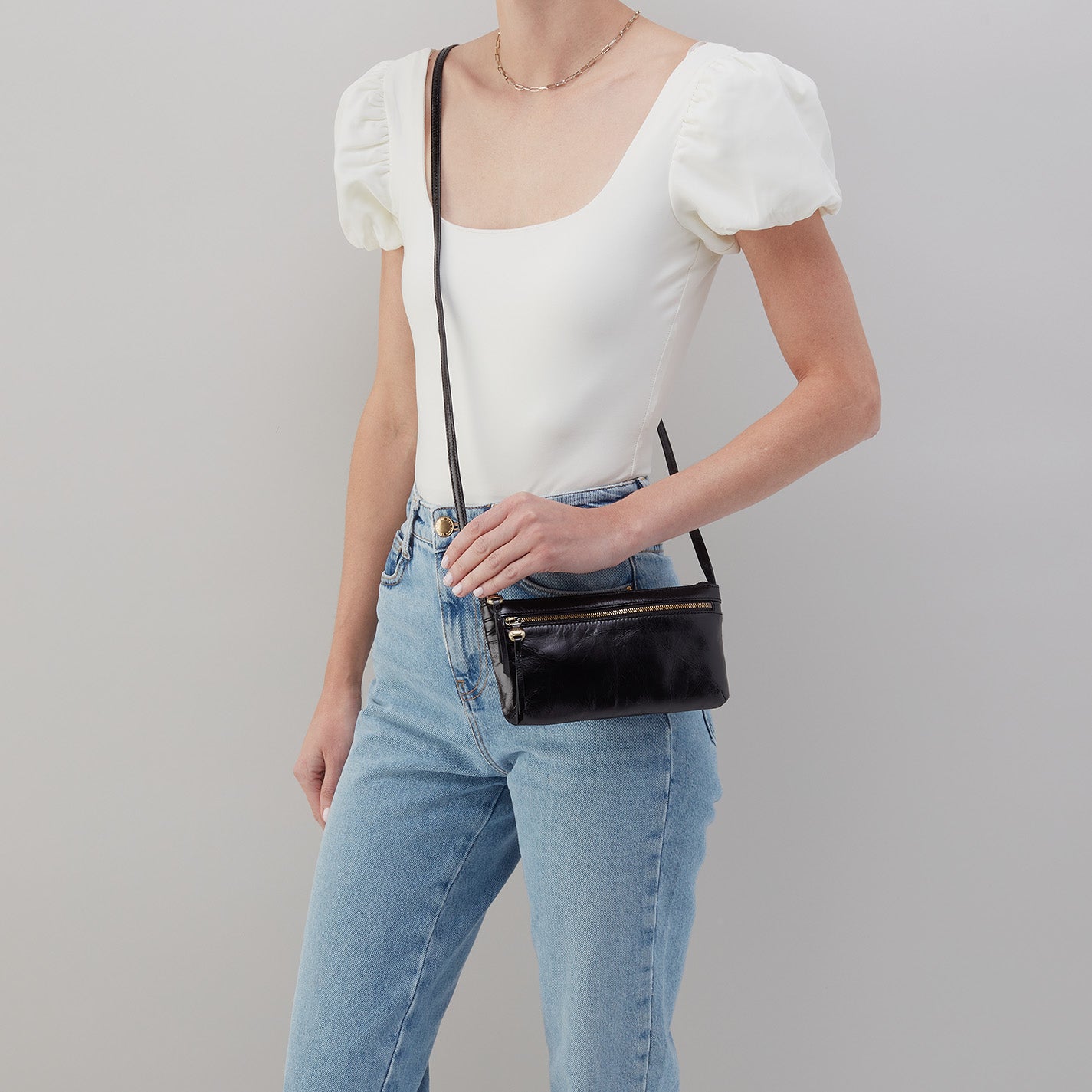 Cara Crossbody In Polished Leather – Biscayne Blue - HOBO
