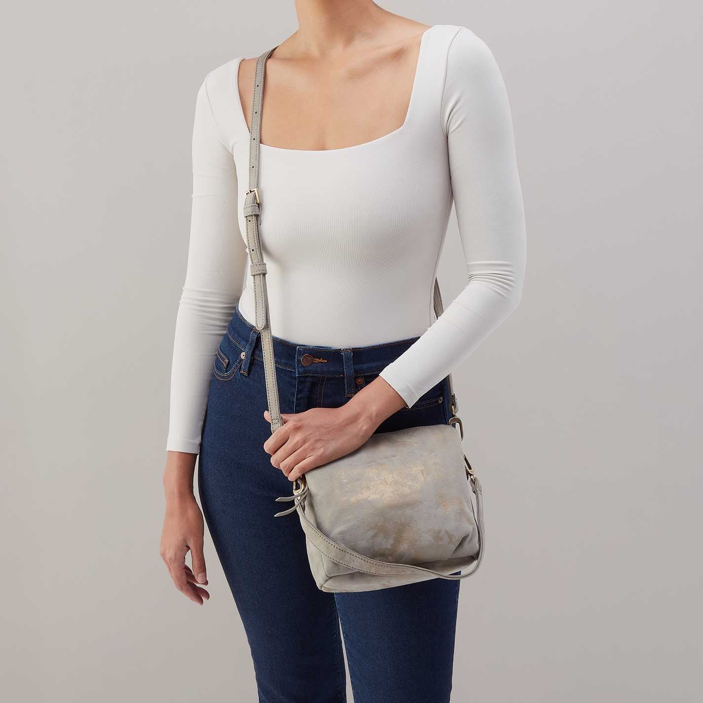 Starr Convertible Shoulder Bag in Nubuck Leather – Golden Granite - HOBO