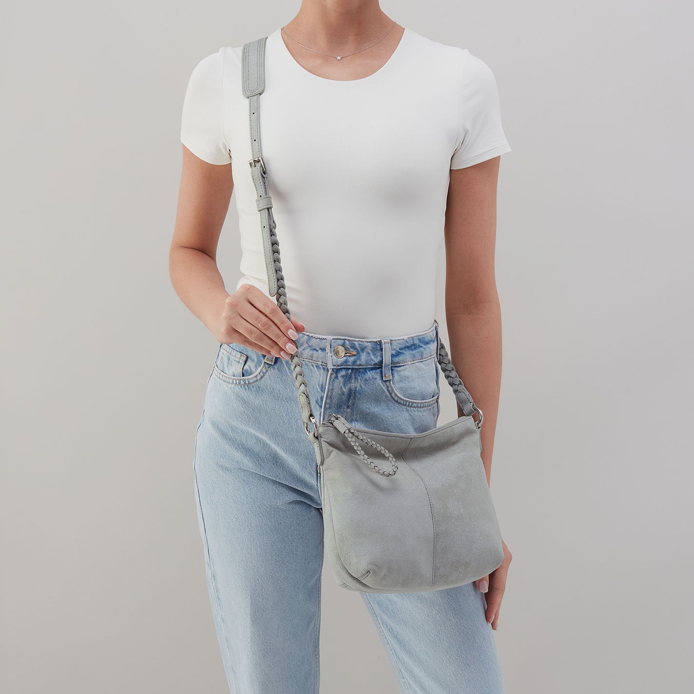 Lasso Medium Crossbody In Buffed Leather – Misty Harbor - HOBO