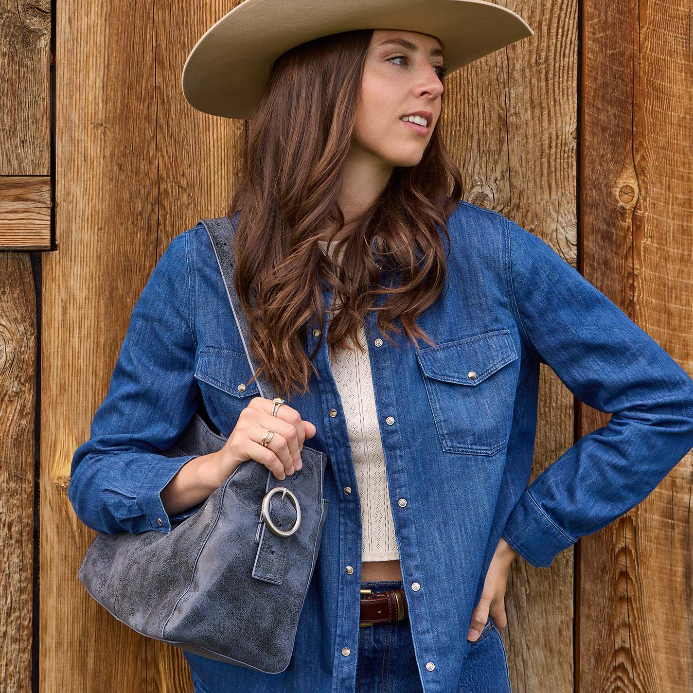 Render Shoulder Bag in Buffed Leather – Indigo Sky - HOBO