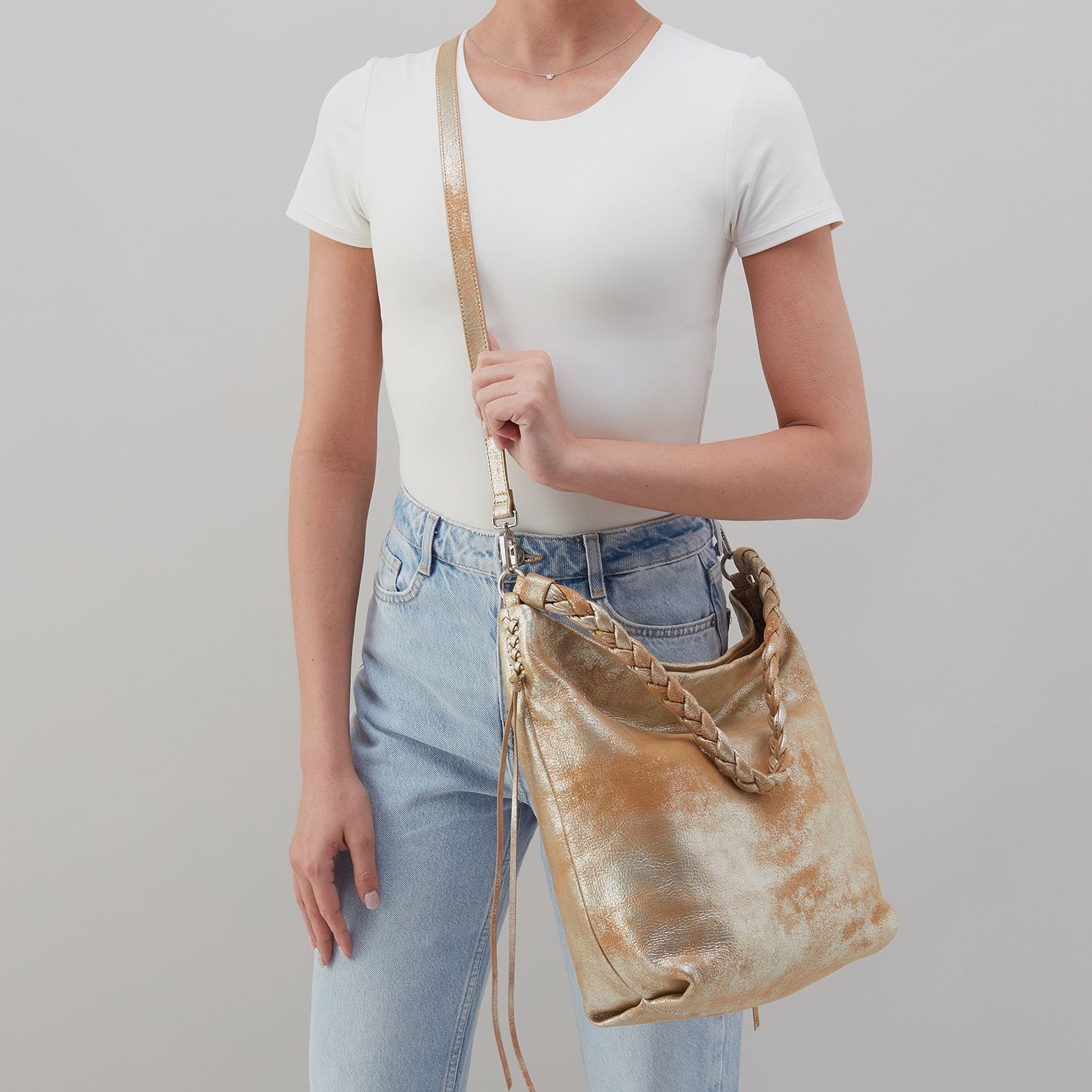 Lindley Hobo In Metallic Leather – Saddle Stardust - HOBO
