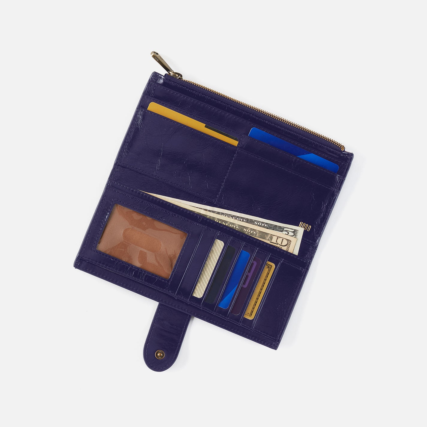 Dunn Continental Wallet in Polished Leather – Winter Violet - HOBO