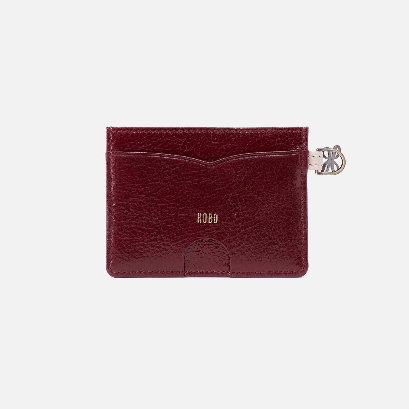 Charmed Card Case in Aniline Gloss Leather – Stone Gloss - HOBO