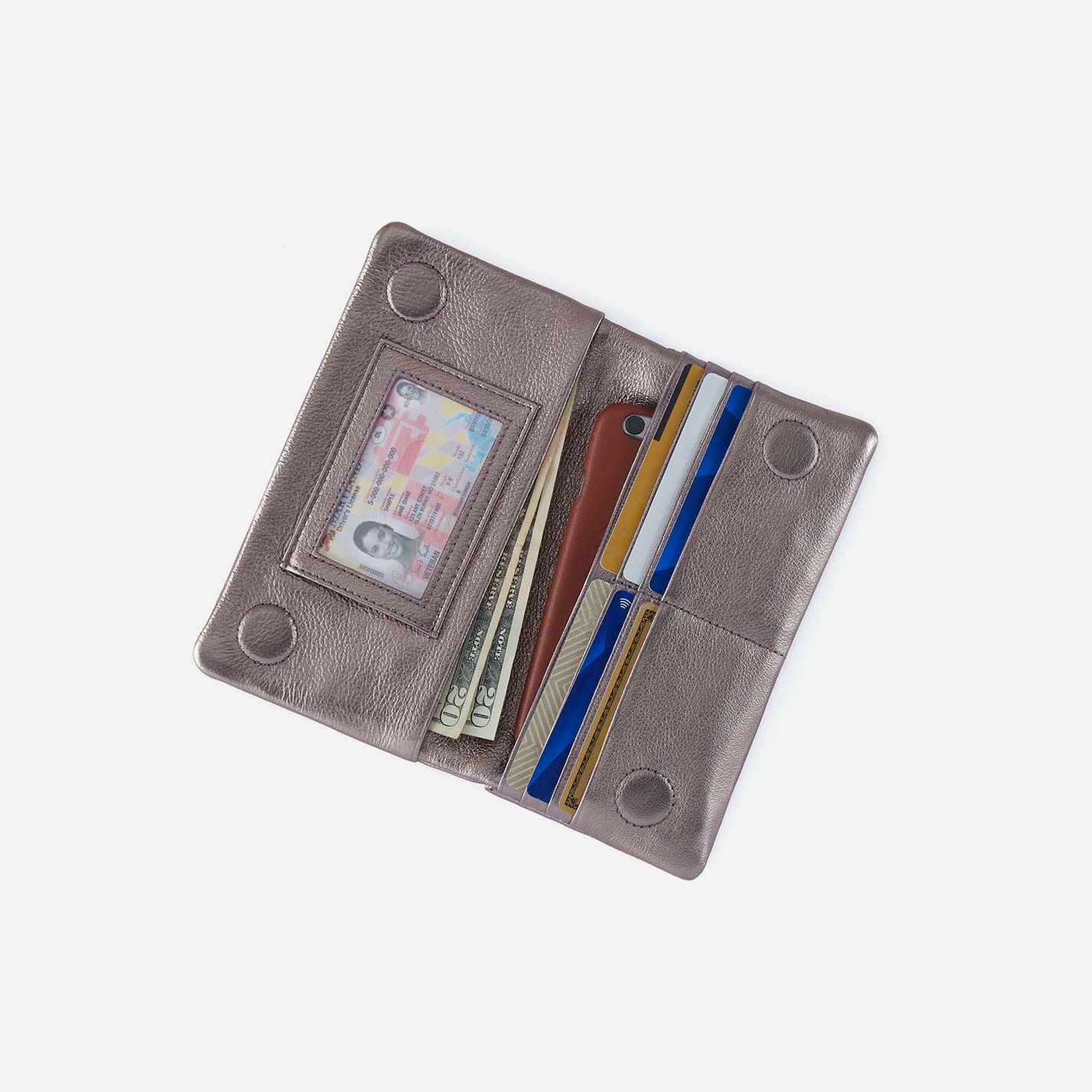 Lumen Continental Wallet in Metallic Leather – Pewter Spur - HOBO
