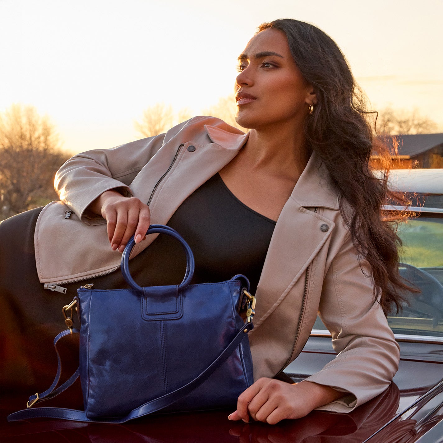 Sheila Medium Satchel in Polished Leather – Winter Violet - HOBO