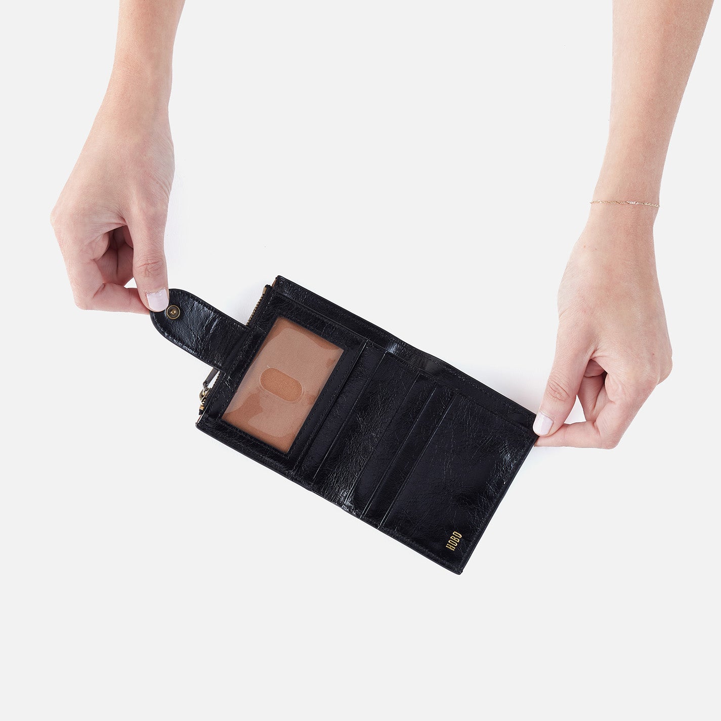 Dunn Mini Wallet in Polished Leather – Black - HOBO