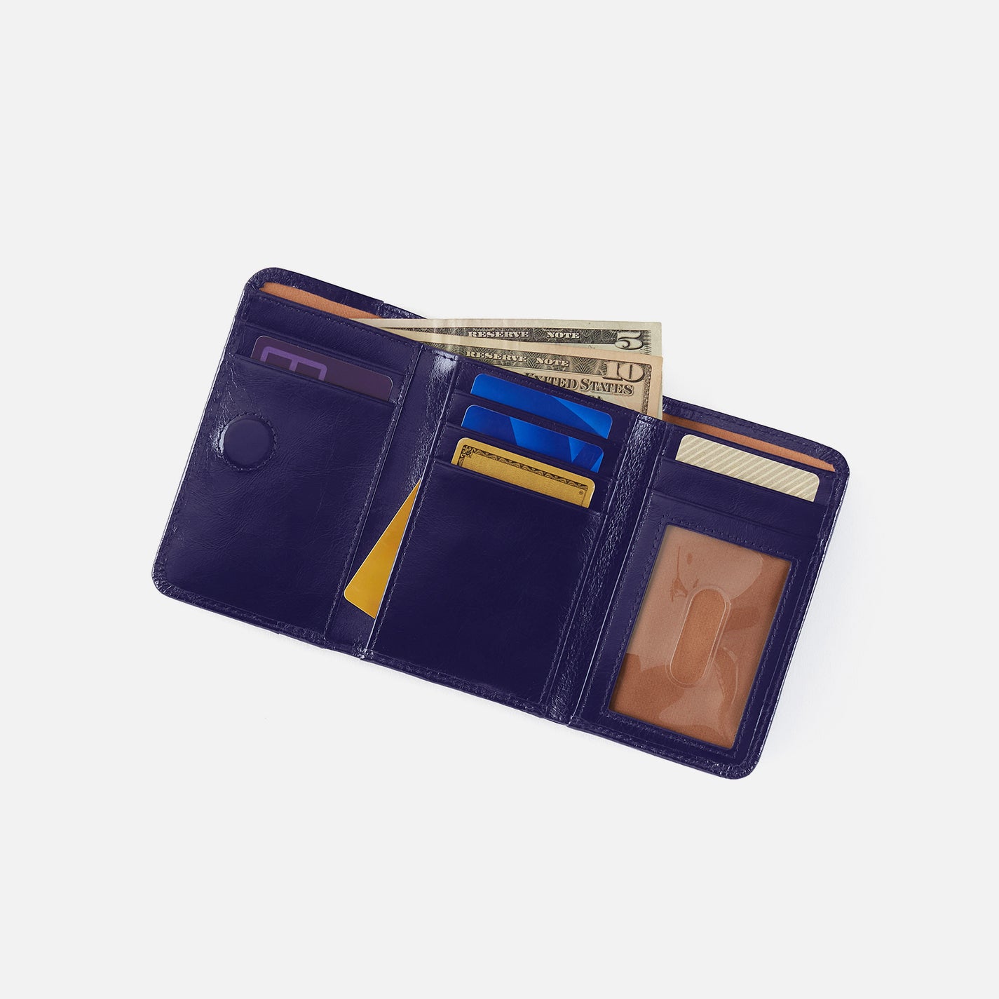 Jill Trifold Wallet in Polished Leather – Winter Violet - HOBO