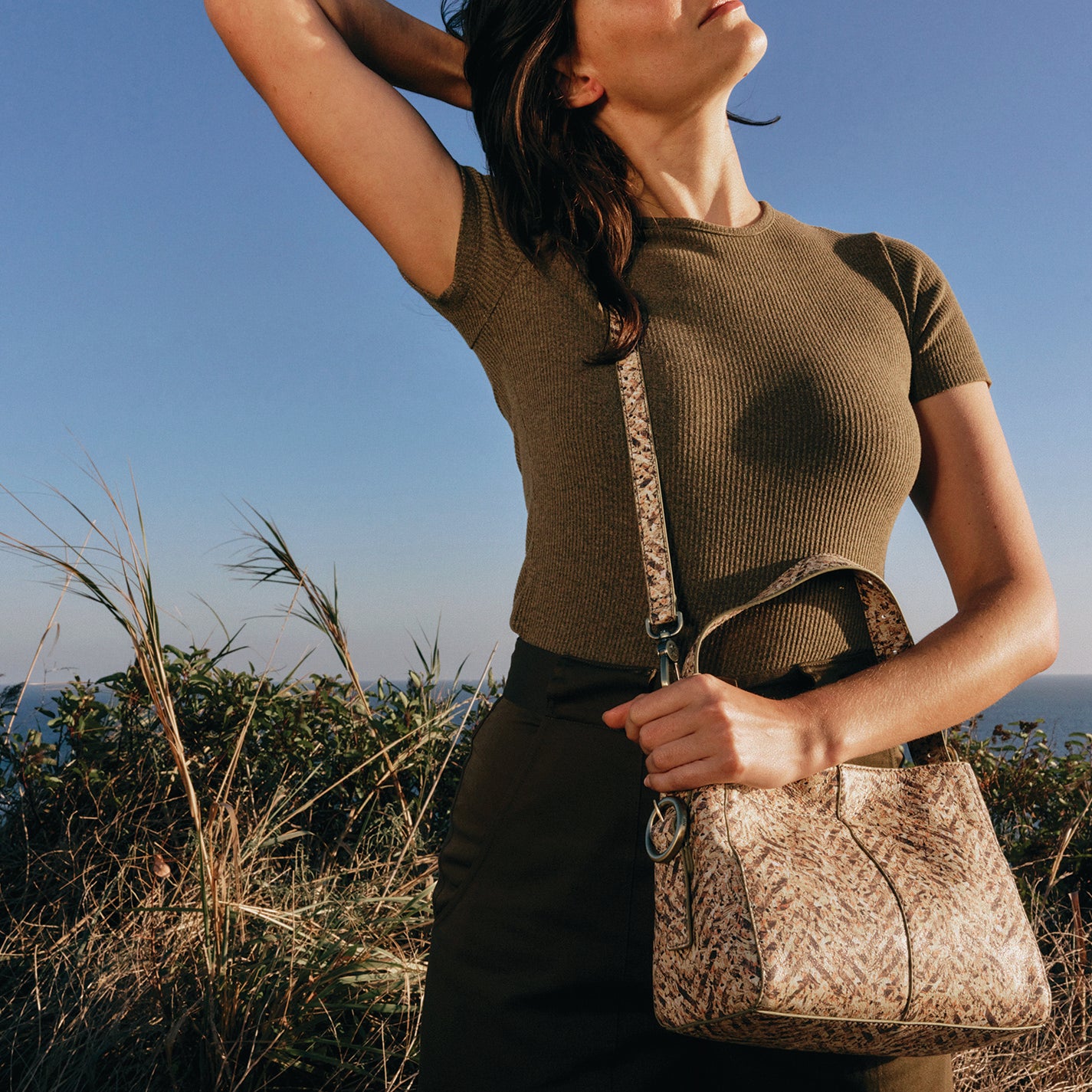 Render Small Crossbody In Printed Leather – Neutral Mosaic Print - HOBO