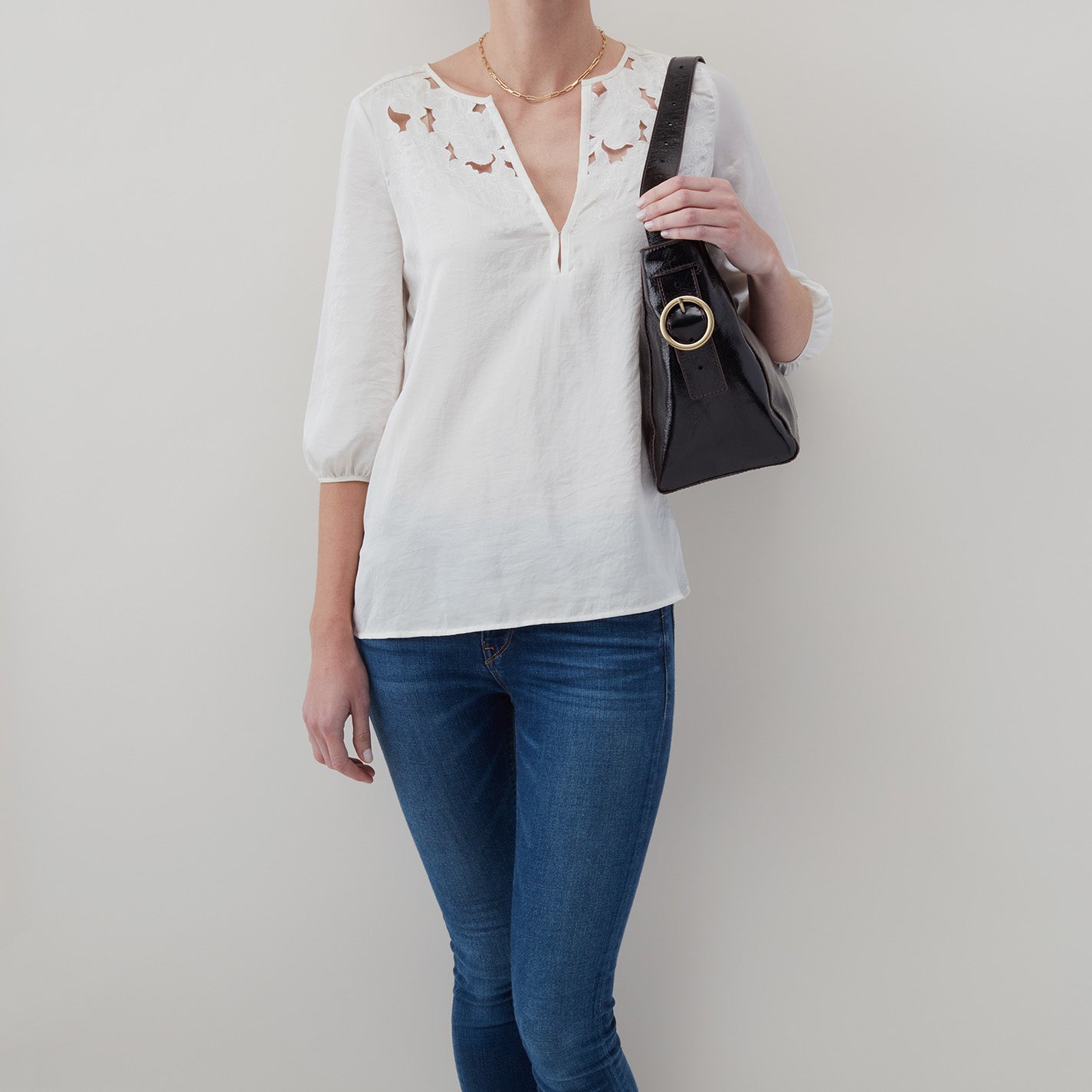 Render Shoulder Bag in Polished Leather – Black - HOBO