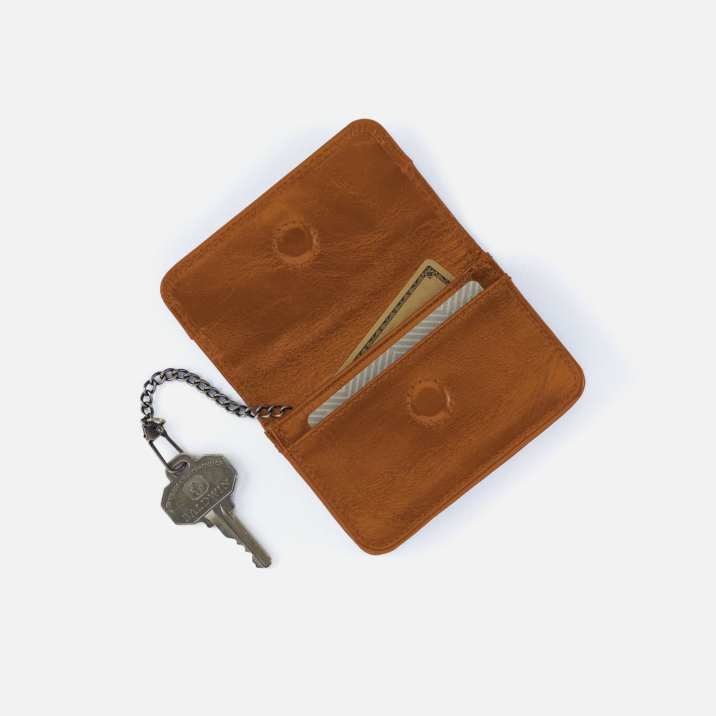 Jill Flap Card Case in Polished Leather – Truffle - HOBO