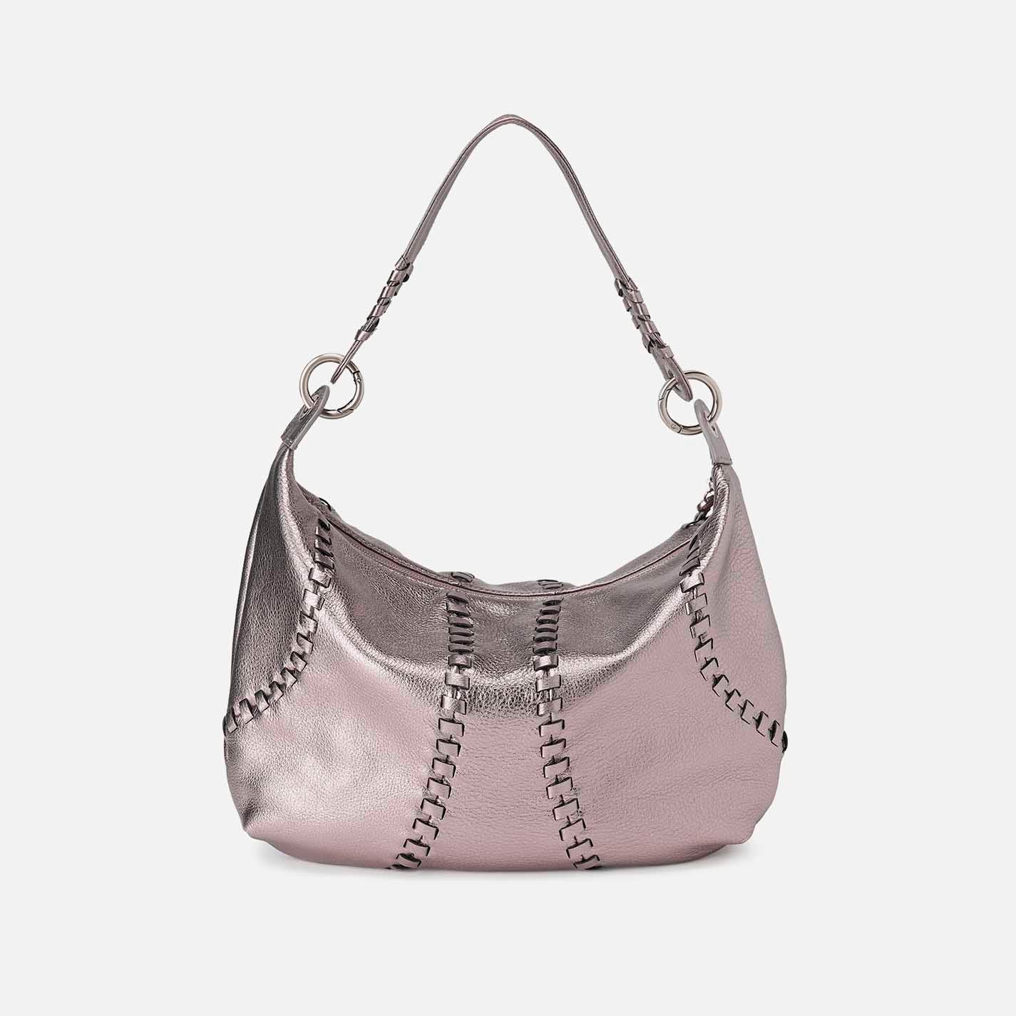Opal Shoulder in Metallic Leather – Pewter Spur - HOBO