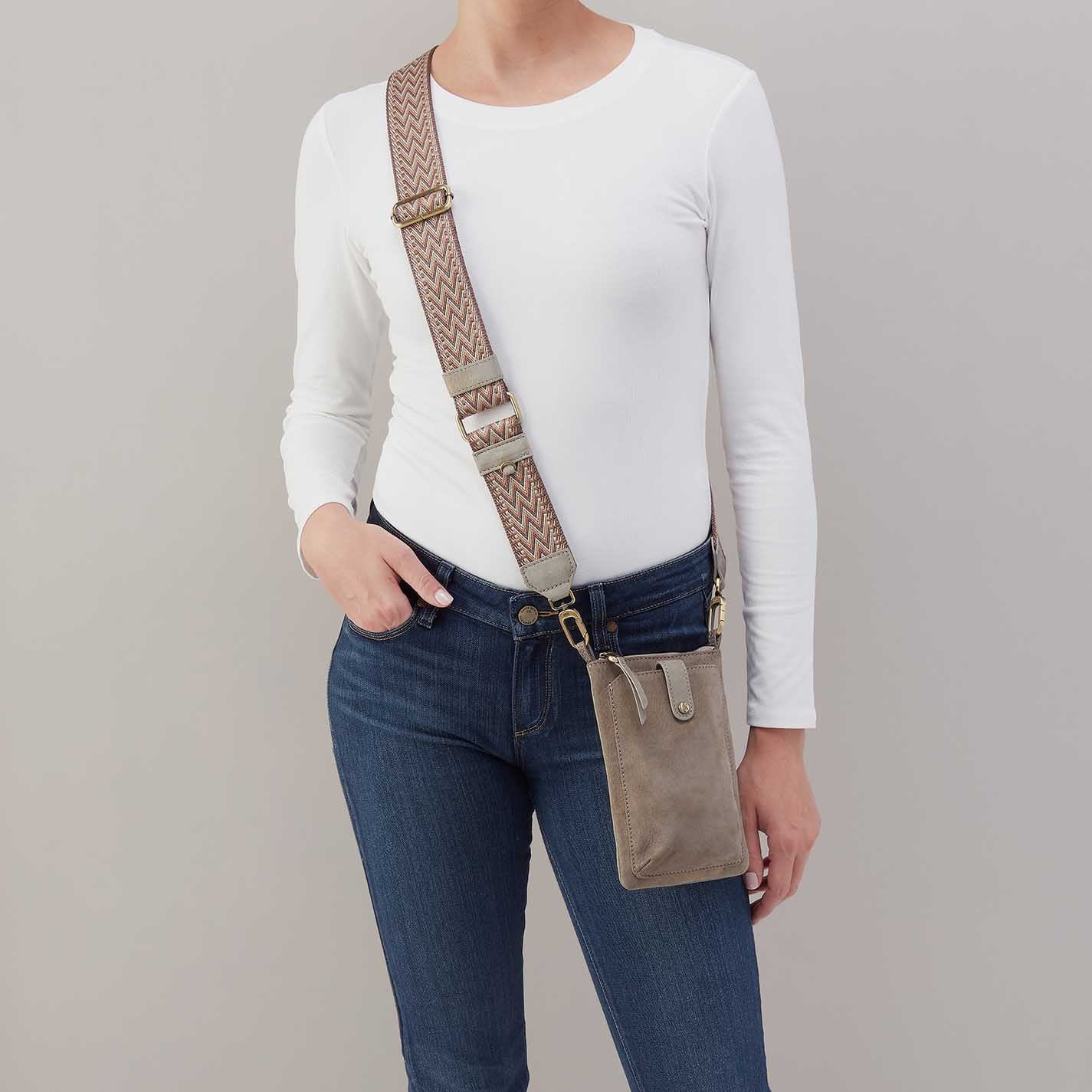 Cass Phone Crossbody in Nubuck Leather – Golden Granite - HOBO
