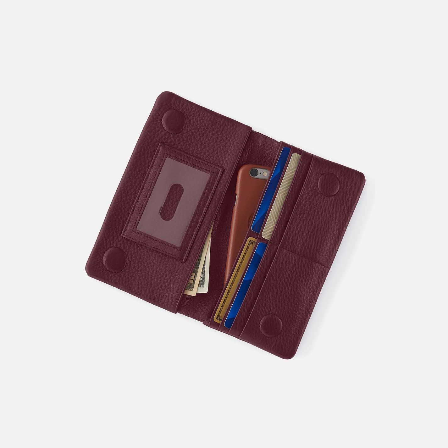 Lumen Continental Wallet in Pebbled Leather – Mulberry Glaze - HOBO