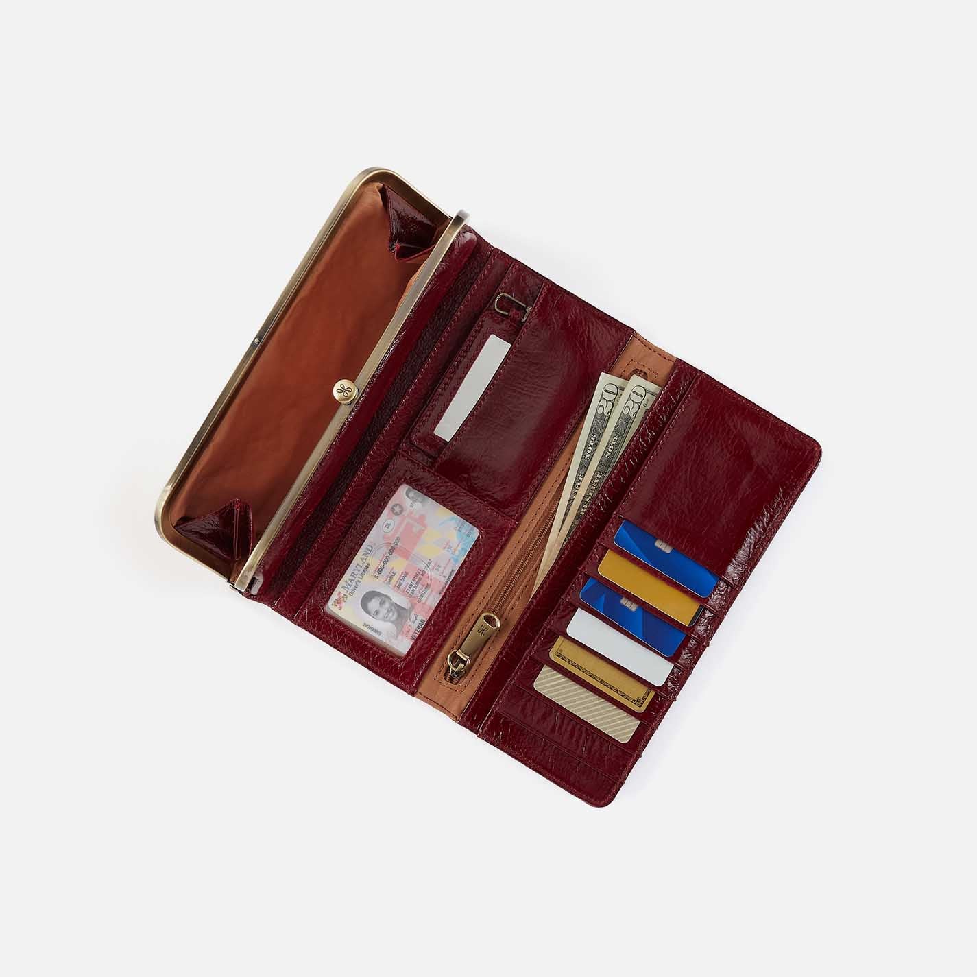 Rachel Continental Wallet in Aniline Gloss Leather – Garnet Gloss - HOBO
