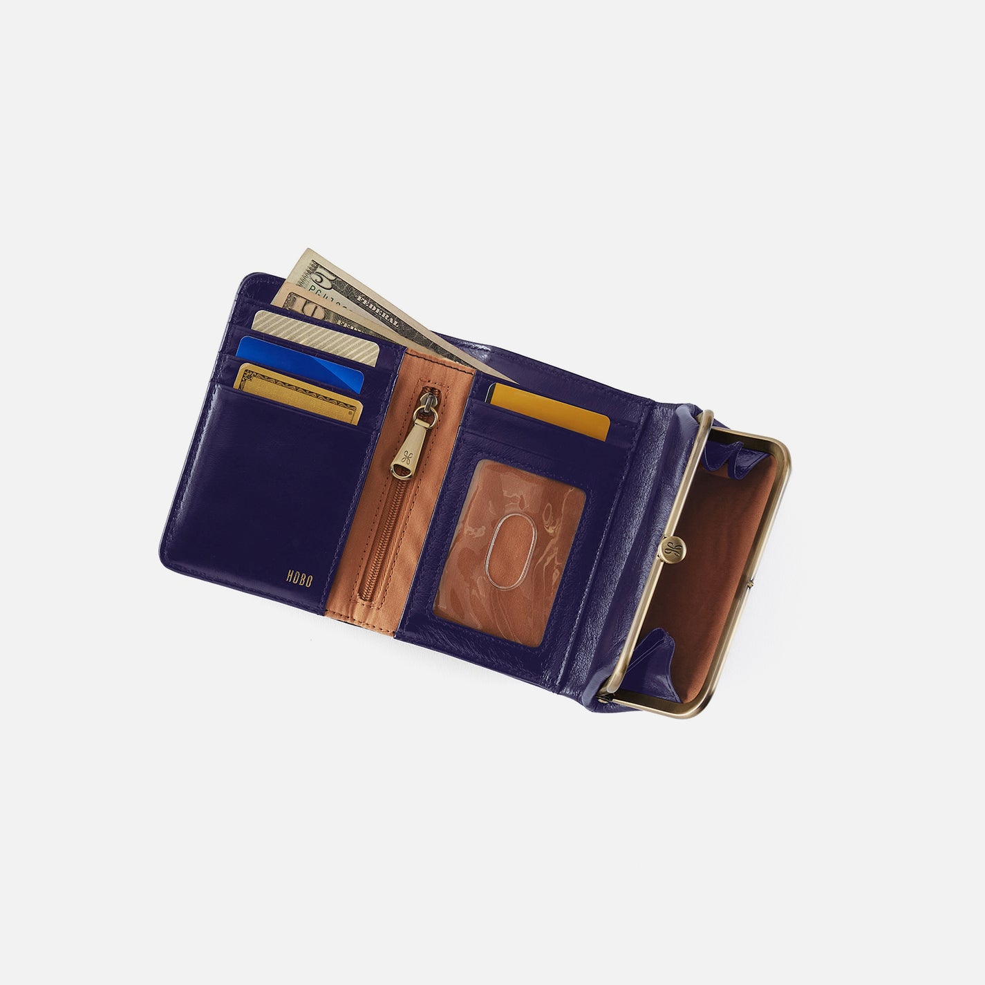 Robin Compact Wallet in Polished Leather – Winter Violet - HOBO
