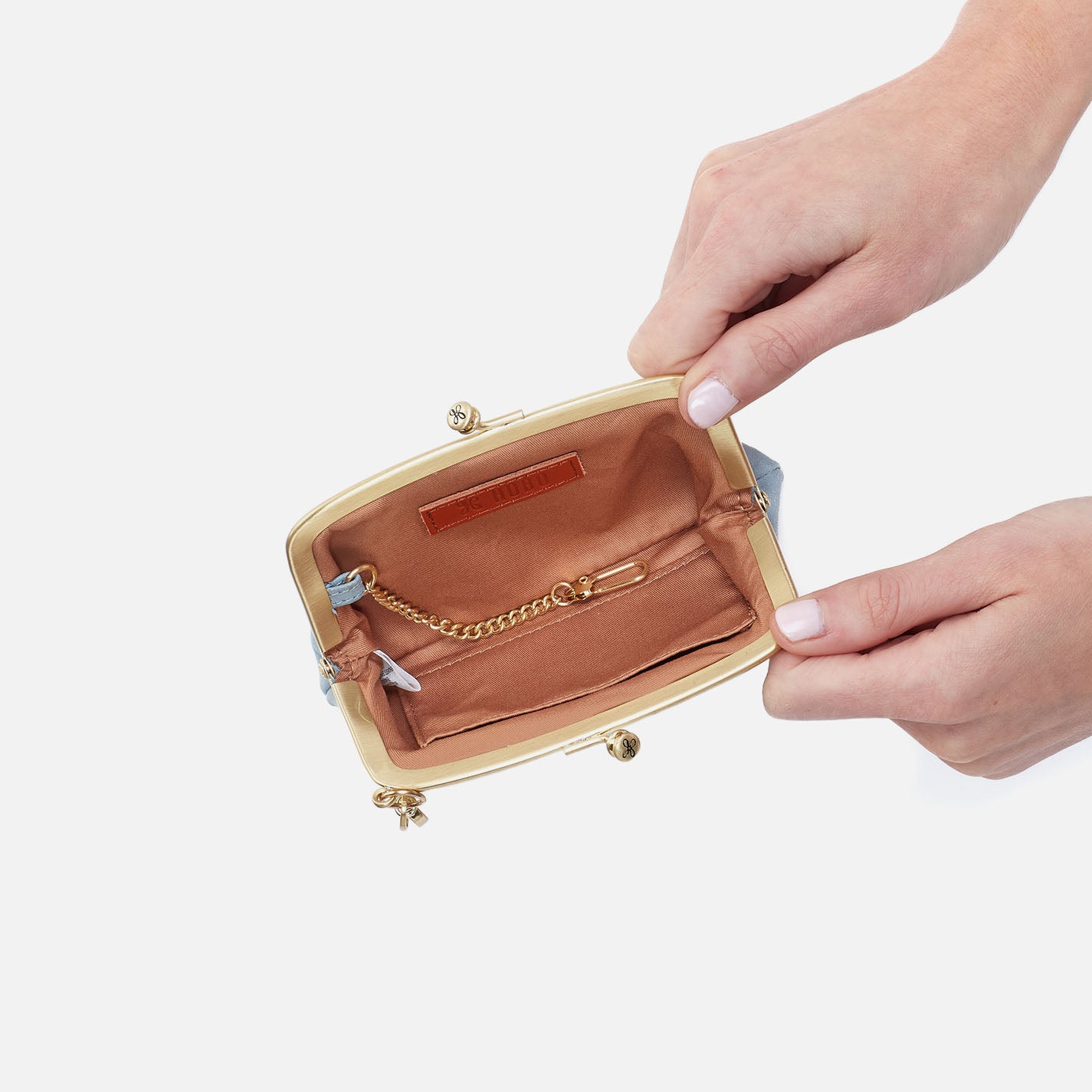 Cheer Frame Pouch In Buffed Leather – Sky - HOBO