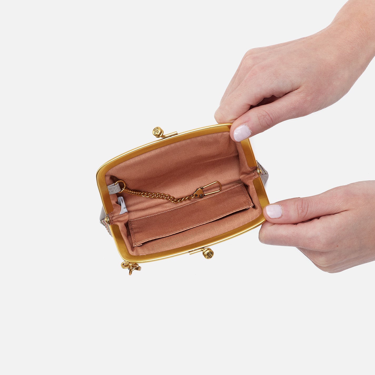 Cheer Frame Pouch In Pebbled Leather – Taupe - HOBO