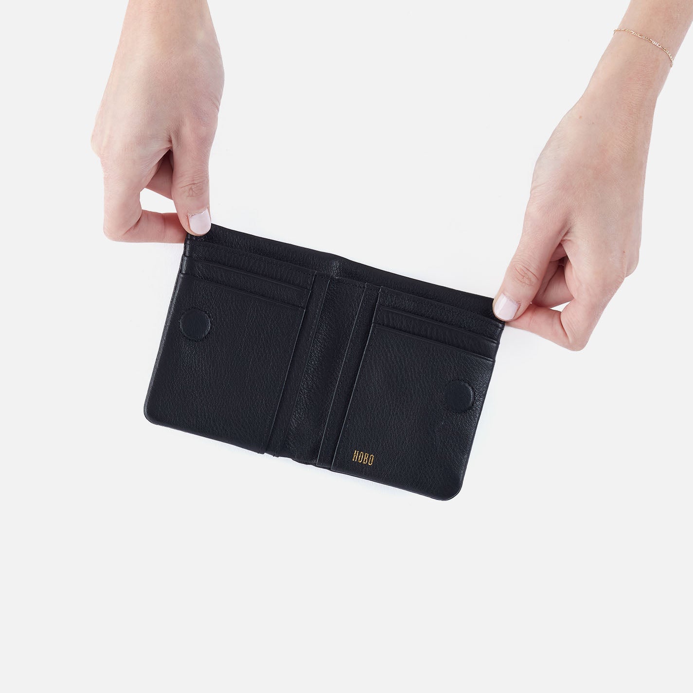 Lumen Mini Wallet in Pebbled Leather – Black - HOBO