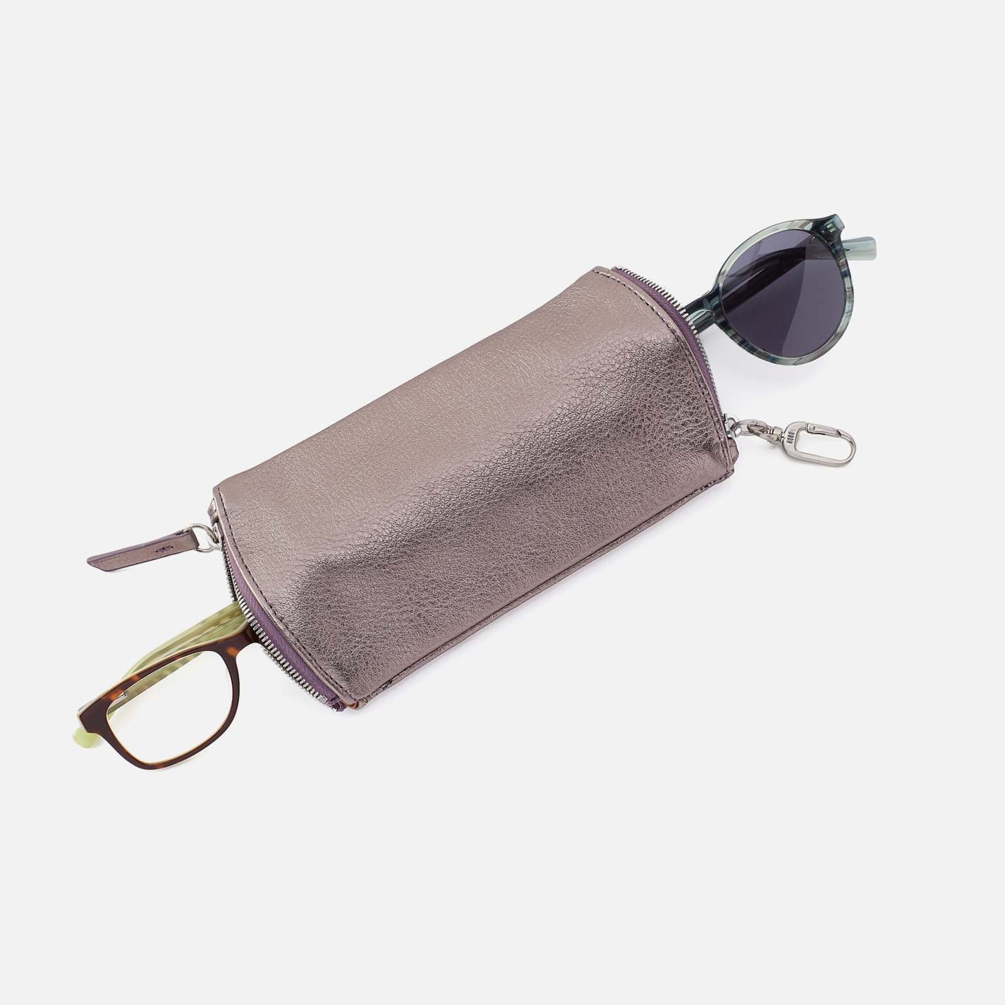 Spark Double Eyeglass Case in Metallic Leather – Pewter Spur - HOBO