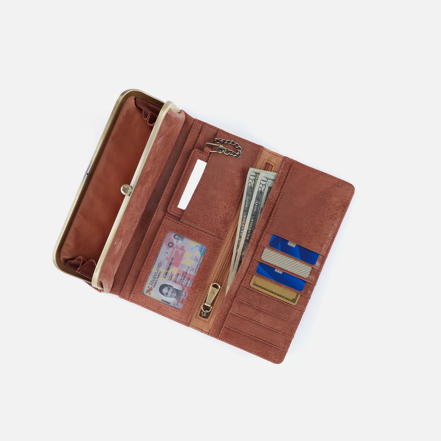 Rachel Continental Wallet in Buffed Leather – Burnished Saddle - HOBO