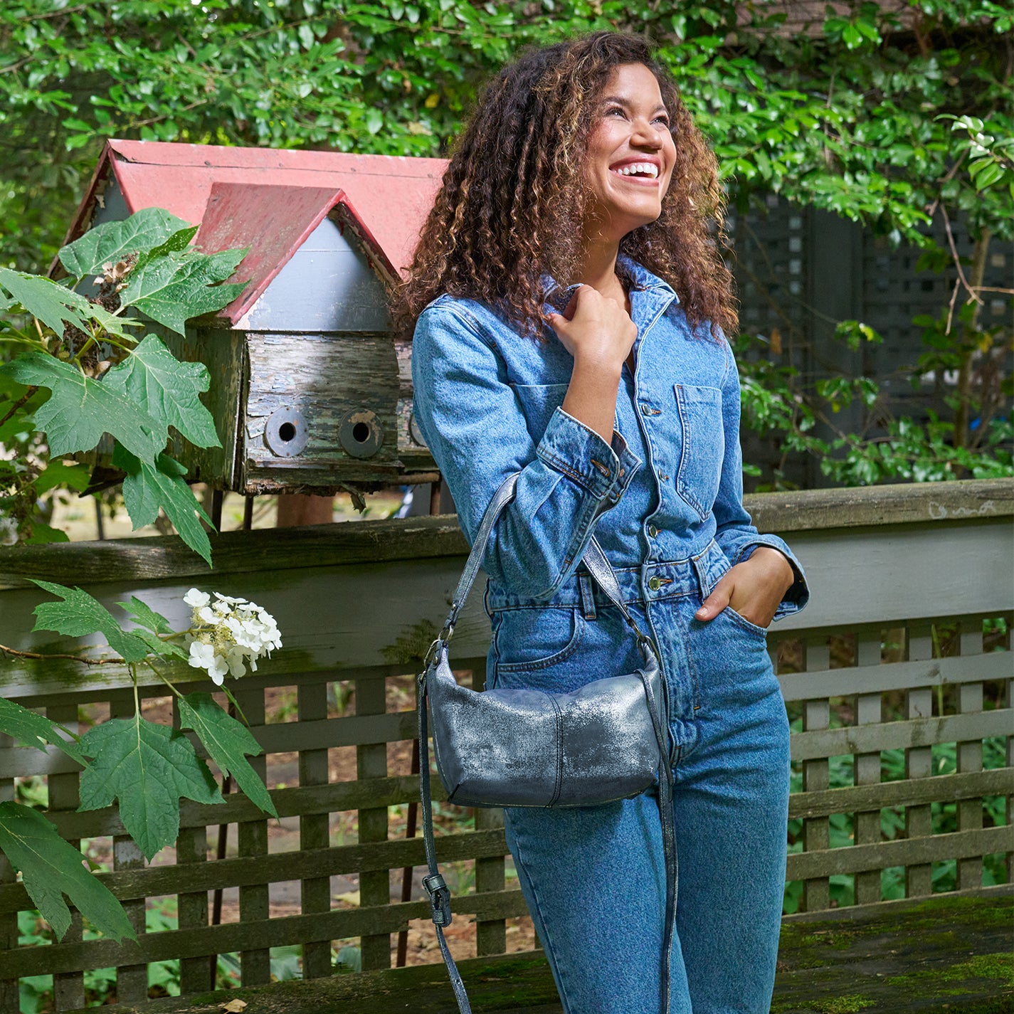 Laguna Crossbody In Metallic Leather – Blue Pewter - HOBO