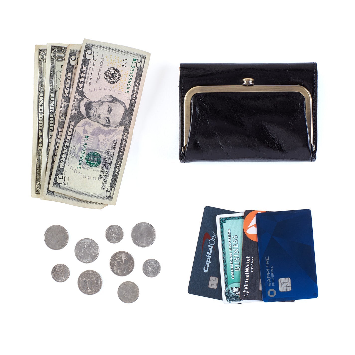 Robin Compact Wallet in Polished Leather – Black - HOBO