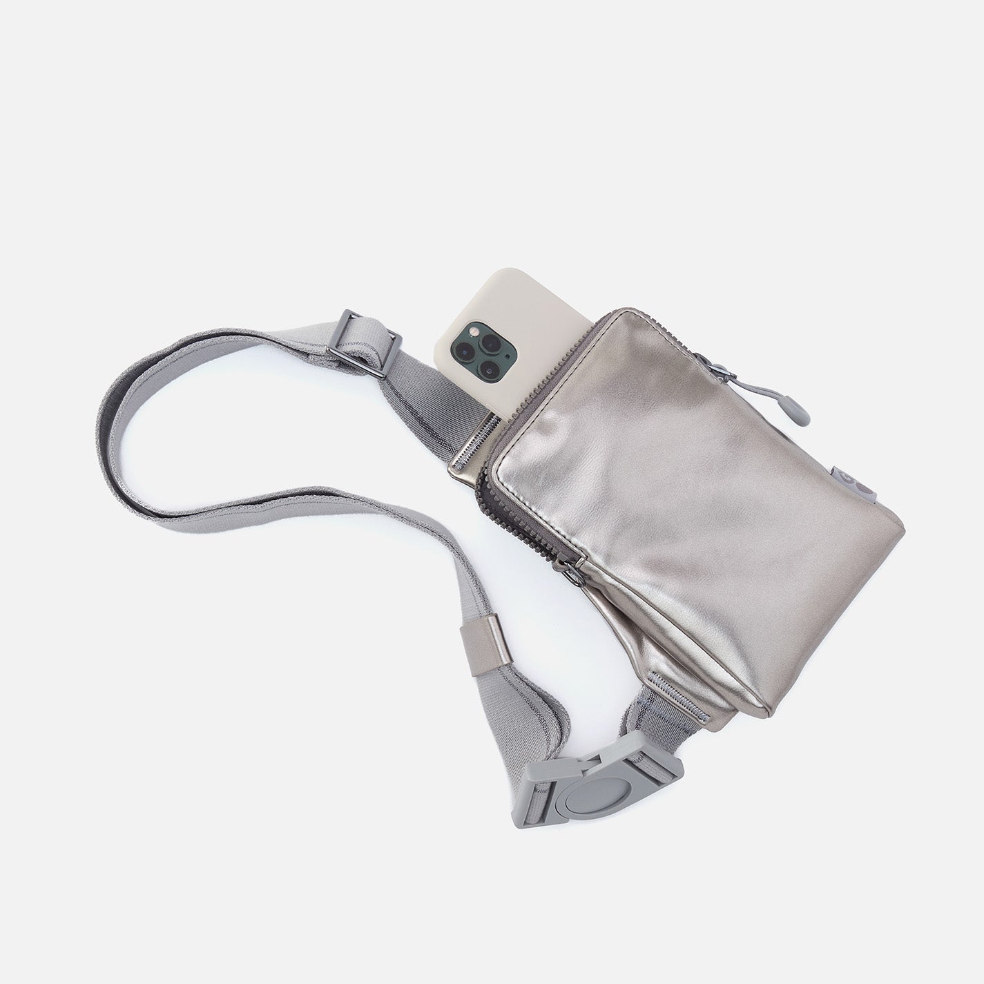 DIALED IN Phone Bag in EverShine nylon – Quicksilver Metallic - HOBO