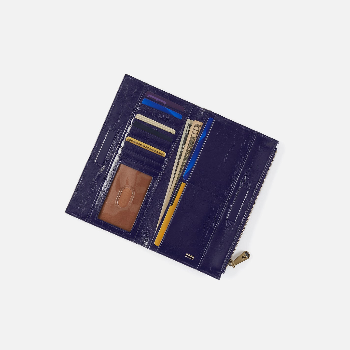 Jill Large Bifold Wallet in Polished Leather – Winter Violet - HOBO