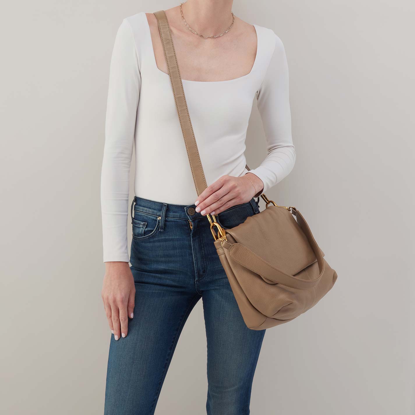 Harley Convertible Shoulder Bag in Pebbled Leather – Cedar Sagebrush - HOBO